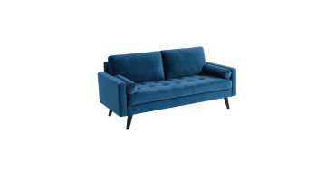 Sweeek: Canapé 3 places en velours bleu pétrole - style scandinave, pieds bois à 197,99€