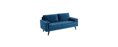 Sweeek: Canapé 3 places en velours bleu pétrole - style scandinave, pieds bois à 197,99€