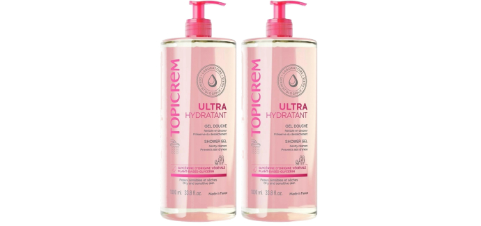 Amazon: Lot de 2 flacons de Gel Douche Ultra hydratant Topicrem - 1L, sans savon, peaux sensibles et sèches