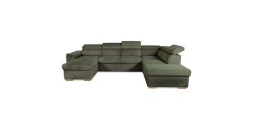 Cdiscount: Canapé d'angle convertible panoramique 5 à 6 places DAYTONA - Velours côtelé kaki - Avec coffre - L