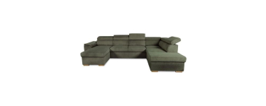 Cdiscount: Canapé d'angle convertible panoramique 5 à 6 places DAYTONA - Velours côtelé kaki - Avec coffre - L