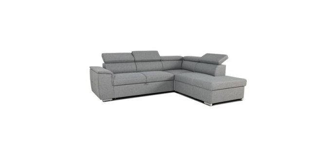 Cdiscount: Canapé d'angle convertible réversible avec coffre - 5 places - DAYTONA - Tissu gris - 260 x 77/94 x