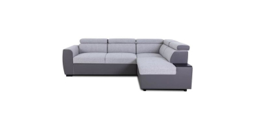 Cdiscount: Canapé d'angle convertible réversible 4/5 places KELIO - Simili anthracite / tissu gris, 3 tétières,