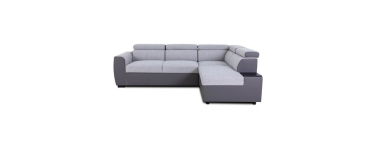 Cdiscount: Canapé d'angle convertible réversible 4/5 places KELIO - Simili anthracite / tissu gris, 3 tétières,
