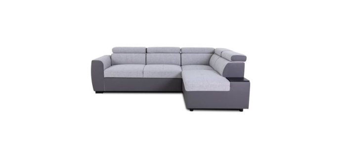 Cdiscount: Canapé d'angle convertible réversible 4/5 places KELIO - Simili anthracite / tissu gris, 3 tétières,