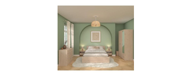 Cdiscount: Chambre complète adulte VARIA - Lit 140x190/200 + 2 chevets + commode + armoire avec miroir - Décor
