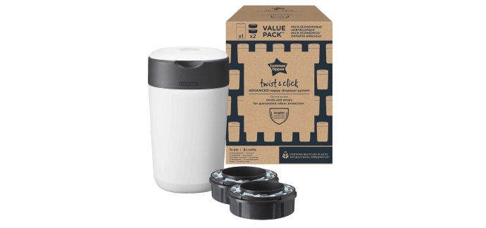 Amazon: Poubelle à couches Tommee Tippee Twist & Click - Pack avec 2 recharges à 9,99€ (au lieu de 29,74€)