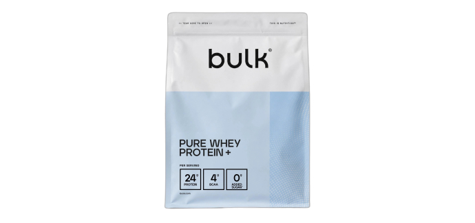 Amazon: Protéines Bulk Pure Whey Protein+ - Vanille, fraise ou chocolat, 2kg à 52,24€ (au lieu de 97,60€)
