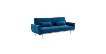 Sweeek: Canapé convertible 3 places en velours bleu pétrole - pieds or rose à 265,99€ (au lieu de 379,99€)