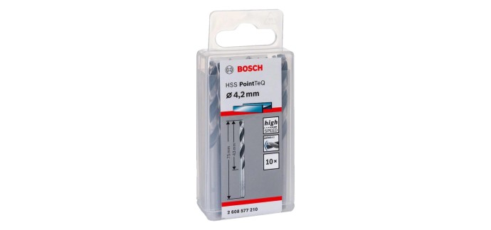 Amazon: Lot de 10 forets hélicoïdaux Bosch Professional HSS PointTeQ pour métal - 4,2 x 43 x 75 mm à 8,79€