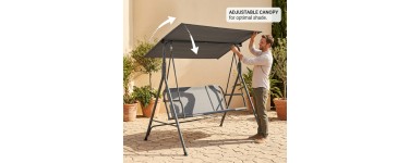 JoyBuy: Balancelle de jardin terrabeta en acier avec auvent, siège en textilène gris 118,5 x 173 x 153 cm à