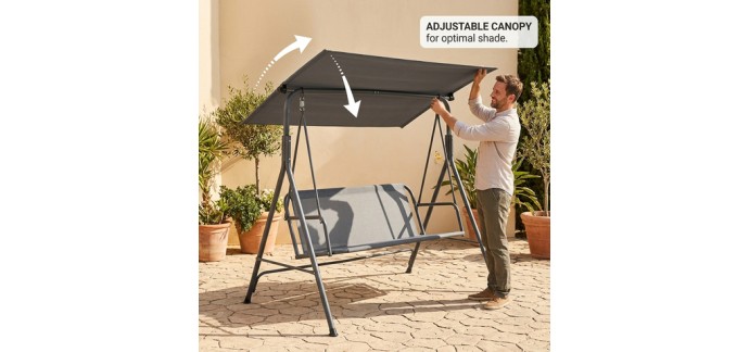 JoyBuy: Balancelle de jardin terrabeta en acier avec auvent, siège en textilène gris 118,5 x 173 x 153 cm à