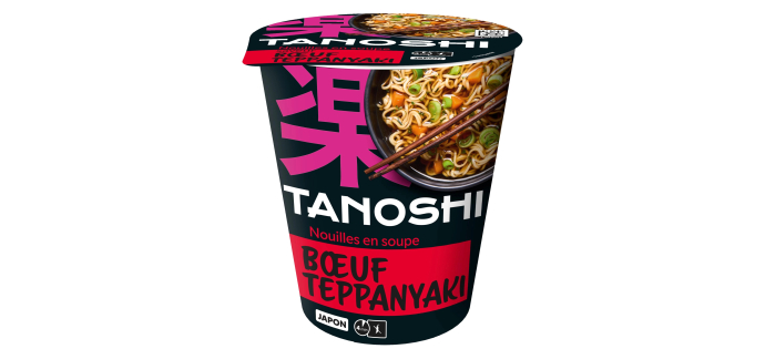 Amazon: Nouilles Instantanées Tanoshi Cup Bœuf Teppanyaki - 65g à 1,13€ (au lieu de 1,75€)