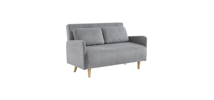 Sweeek: Canapé convertible 2 places en velours côtelé gris clair à 279,99€ (au lieu de 399,99€)