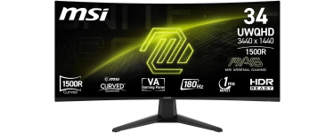 Amazon: Ecran PC Incurvé 34" MSI MAG 346CQ - UWQHD, 180Hz, 1ms à 232,51€ (au lieu de 313,12€)