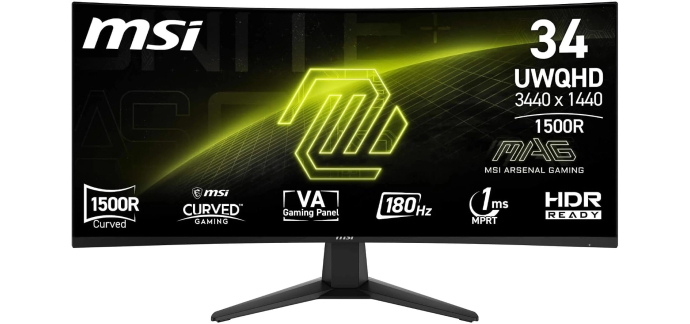 Amazon: Ecran PC Incurvé 34" MSI MAG 346CQ - UWQHD, 180Hz, 1ms à 232,51€ (au lieu de 313,12€)