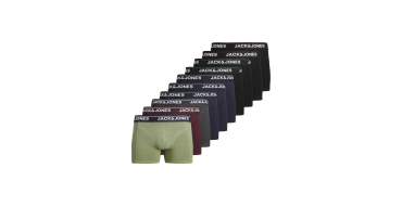 Amazon: Lot de 10 Caleçons Jack & Jones Jactimothy Solid Trunks - Tailles S à XXL à 29,90€