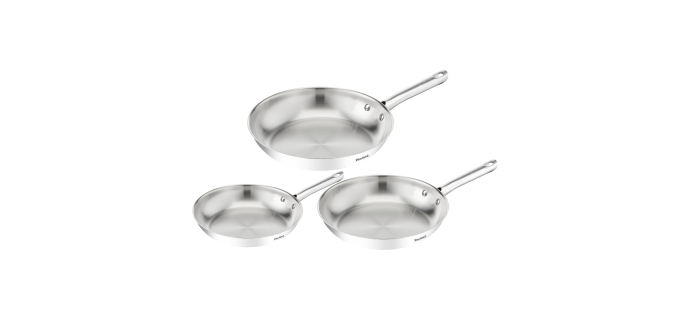 Amazon: Batterie de 3 poêles Tefal Duetto On B866S334 - 20/24/28cm, Inox, induction à 56,99€