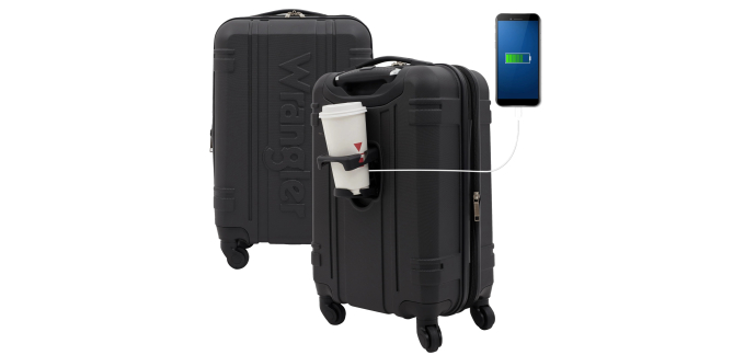 Amazon: Valise Cabine Wrangler Astral 56 cm - Noir avec porte-gobelet et port USB à 22,52€