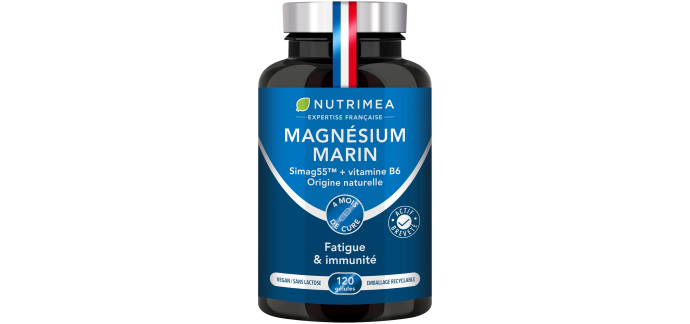 Amazon: Magnésium Marin + Vitamine B6 Simag55 - 150 mg/jour, 120 gélules, vegan à 10,94€ (au lieu de 15,86€)