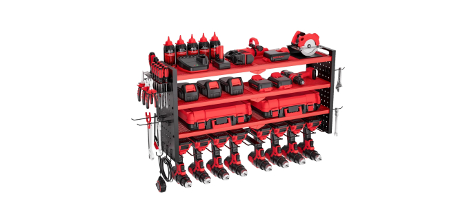 Amazon: Organiseur mural pour outils électriques Vevor - 4 niveaux, 8 supports de perceuse à 43,39€