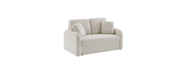 Sweeek: Canapé 2 places cosy rond, tissu bouclettes crème à 279,99€ (au lieu de 349,99€)