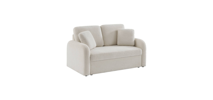 Sweeek: Canapé 2 places cosy rond, tissu bouclettes crème à 279,99€ (au lieu de 349,99€)