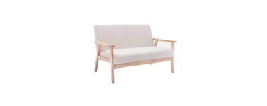 Sweeek: Banquette canapé 2 places bois et tissu bouclette crème à 103,99€ (au lieu de 129,99€)