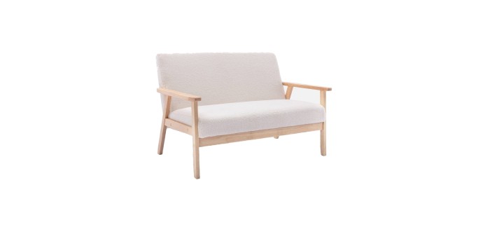 Sweeek: Banquette canapé 2 places bois et tissu bouclette crème à 103,99€ (au lieu de 129,99€)