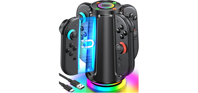 Amazon: Station de charge Coogamefly pour manette Nintendo Switch 2 - RGB magnétique à 13,45€