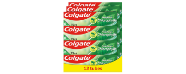 Amazon: Lot de 12 tubes de 75ml de dentifrice Colgate Fraîcheur Chlorophylle - Protection Émail à 11,56€