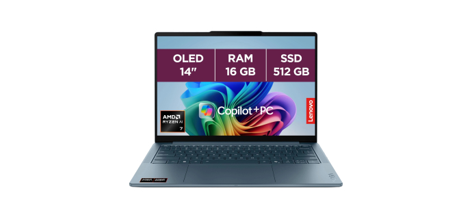 Amazon: PC portable 14" Lenovo Yoga Slim 7 14AKP10 - OLED WUXGA, Ryzen AI 7 350, 16Go/512Go à 779,99€