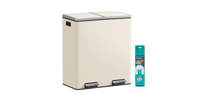 JoyBuy: Poubelle double à pédale JOYFURNOS - 2 seaux amovibles, fermeture douce à 79,96€
