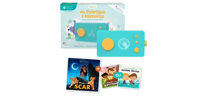 Amazon: Pack Ma Fabrique à Histoire Lunii + Livre Audio Défi Vilain Échappe à Scar + 1 Livre Audio au Choix