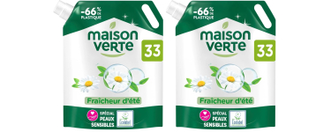 Amazon: Lot de 2 Recharges d'1,49L de Lessive Maison Verte Parfum Fraîcheur d'Été à 8,28€