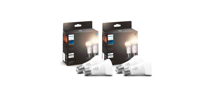 Amazon: Pack de 4 ampoules connectées Philips Hue A60 E27 - 1100 lm, blanc chaud, Bluetooth et Matter à 31,9