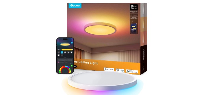 Amazon: Plafonnier Govee LED RGBIC 30cm 2400LM 24W 2700-6500K à 39,89€ (au lieu de 69,99€)