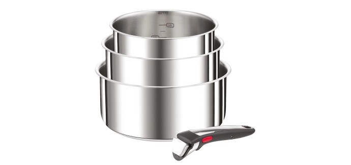 Amazon: Lot de 3 casseroles et 1 poignée amovible Tefal Ingenio Preference - Full inox 18/10, induction et f