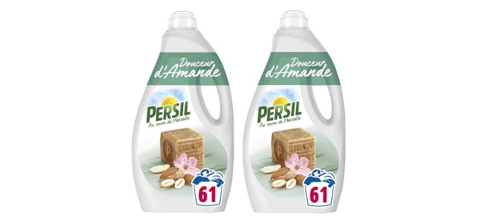 Amazon: Lot de 2 bidons de lessive liquide Persil - Douceur d'Amande, Savon de Marseille, 122 lavages à 9,55