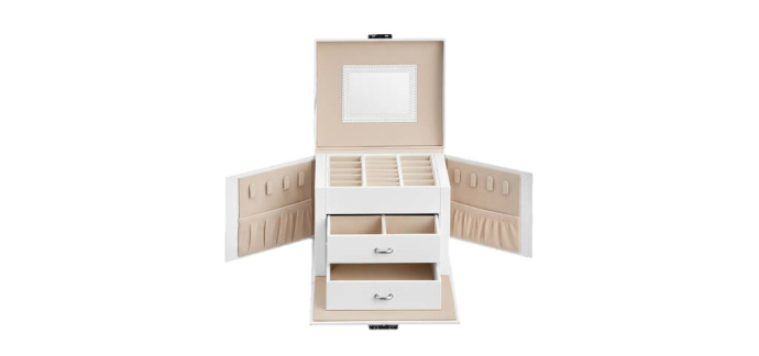 JoyBuy: JOYFURNOS Boîte de voyage pour bijoux avec miroir, 2 tiroirs, verrouillable à 9,08€
