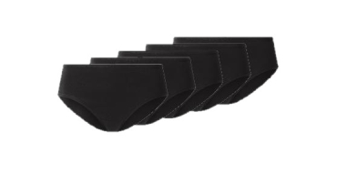 LIDL: ESMARA Lot de 5 hipsters femme - 95% coton, LYCRA, noir, M(38/40) à 3,99€ (au lieu de 9,99€)