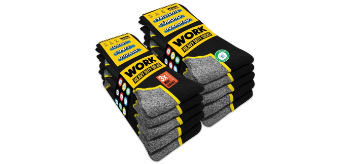 Amazon: Lot de 10 paires de chaussettes de travail Soxco Work - noir, homme à 12,85€ (au lieu de 18,03€)