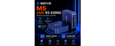 JoyBuy: SOYO M5 Mini PC AMD Ryzen 4300U - 16 Go RAM, SSD 512 Go, 4K triple affichage à 269,99€