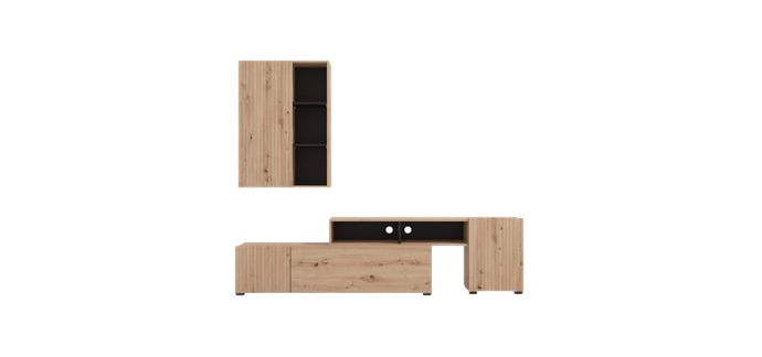 Conforama: Meuble TV ROSARIO 199 cm - 3 éléments, 2 étagères, coloris marron à 214,25€ (au lieu de 299,99€)