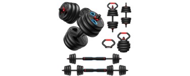 JoyBuy: FEIERDUN Haltères réglables 10 kg lot de 2 - 5 en 1, barre, kettlebell, pompes à 39,99€