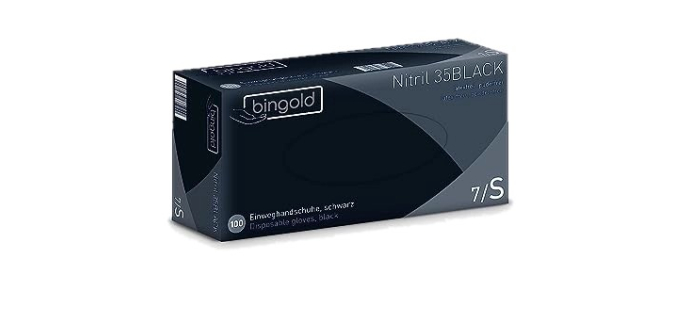 Amazon: Gants jetables Bingold Nitril 35 Black - Boîte de 100, taille S à 4,34€ (au lieu de 12,61€)