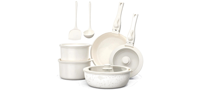 Amazon: Batterie de cuisine 13 pièces Shebinjiesy - Poignées amovibles, antiadhésive, induction à 59,99€