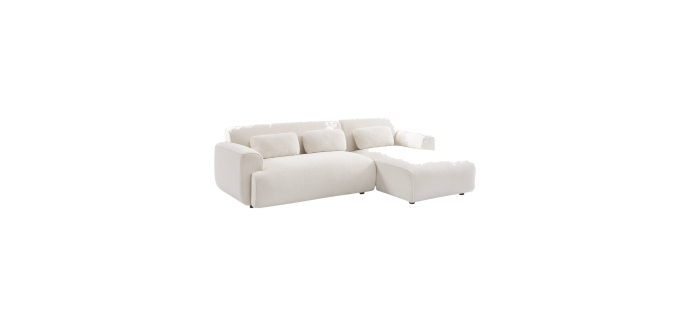 Sweeek: Canapé 3 places angle droit tissu bouclette crème à 719,99€ (au lieu de 899,99€)