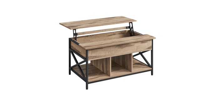 Amazon: Table basse relevable Vasagle marron chêne à 68,99€ (au lieu de 85,04€)