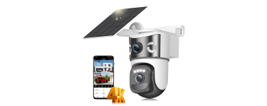 Amazon: Caméra de surveillance WiFi extérieure sans fil - 8MP double objectif, solaire 4K à 59,99€